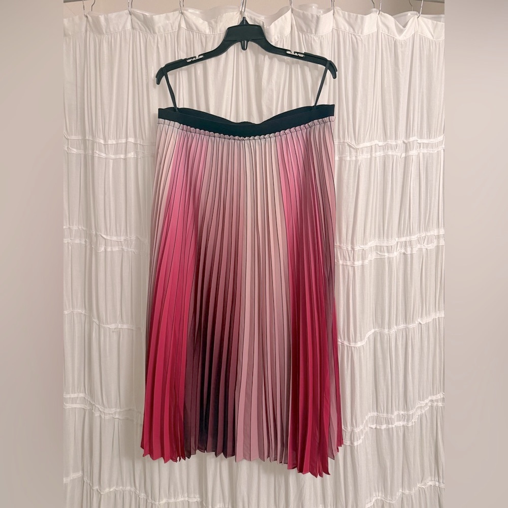 Ted Baker Pink Ombré Selmma Pleated Skirt with Black Waistband - Picture 3 of 9